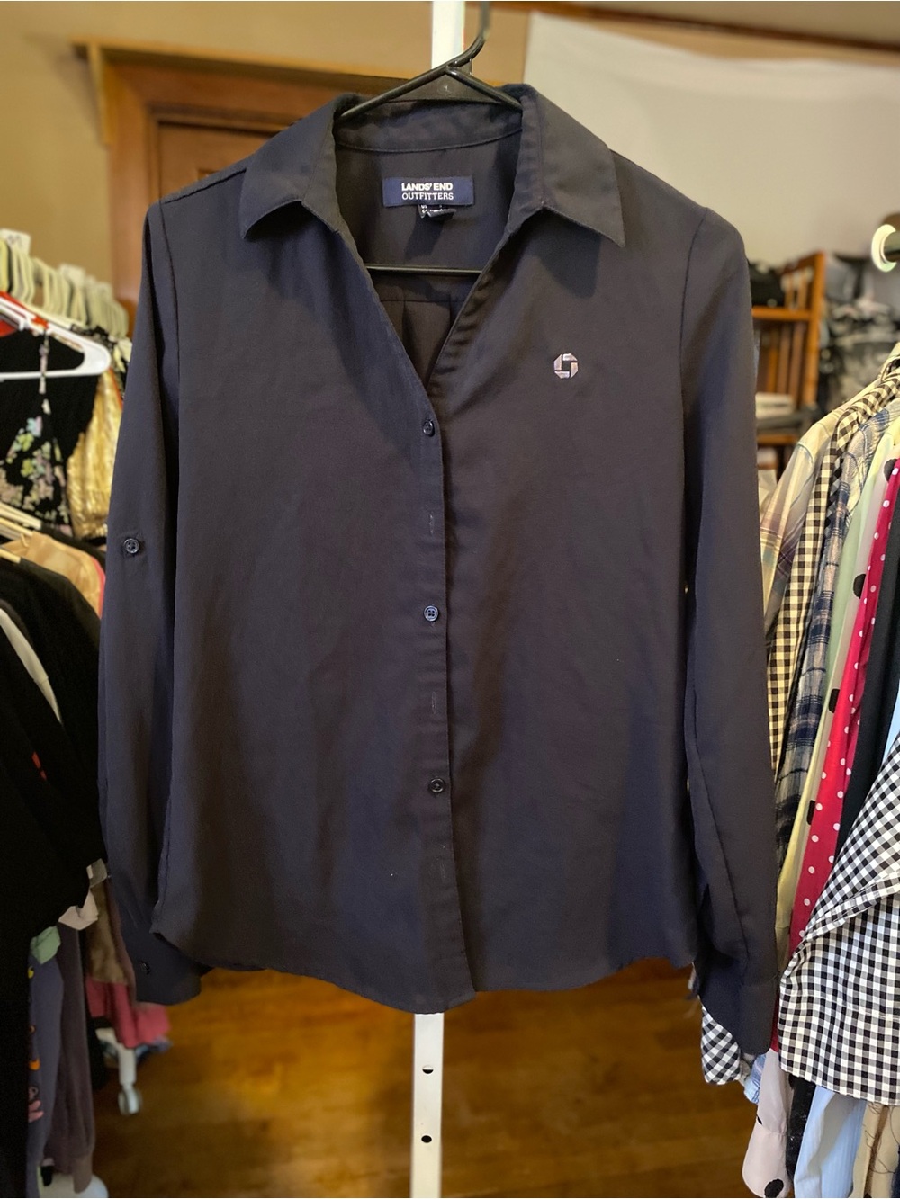 Lands' End Women's Navy Button-Down Shirt
